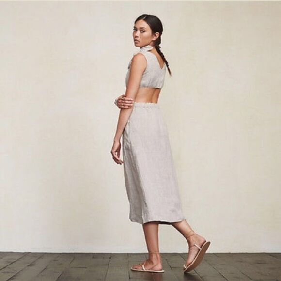 NWT Reformation Gisela Midi White Pink Dress Stripes Linen Size 2 - Picture 5 of 10